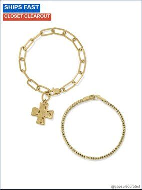 Chunky Cross Waterproof Bracelet Set Women Stainless Steel
